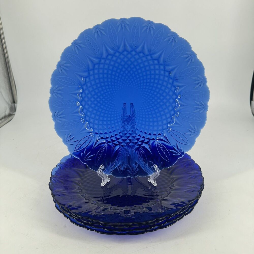 Avon Royal Sapphire Cobalt Blue Glass Dinner Plates 10 5/8” Set of 5